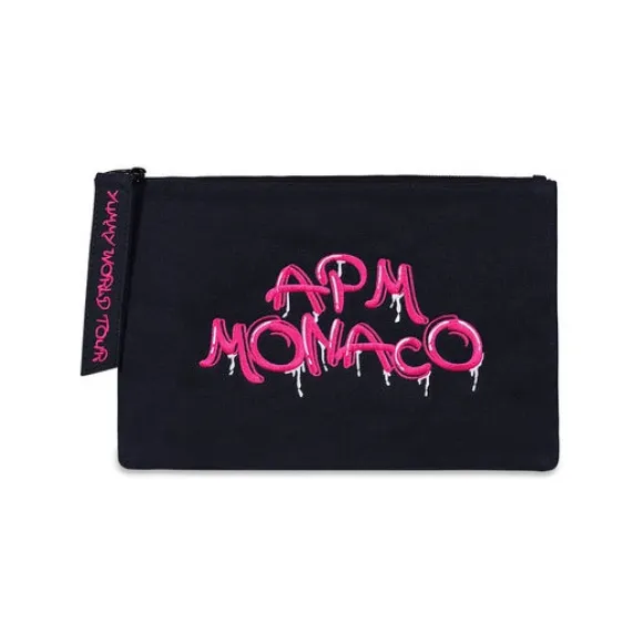 APM 粉色刺绣APM Monaco涂鸦手拿包 ACCESS39ENP