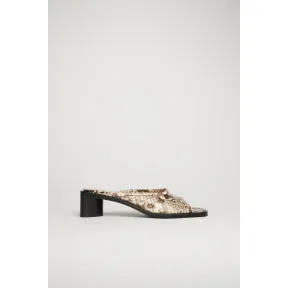 阿克尼/Acne 女士 蟒蛇纹皮革制穆勒鞋 米色/黑色 AD0288-AG0