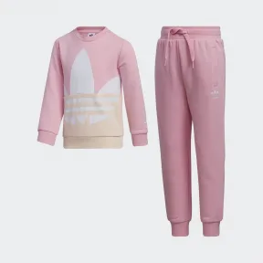 阿迪达斯/Adidas ORIGINALS 浅粉/粉 锡/白 男童|女童 TRF CREW SET 运动套装 GN6783