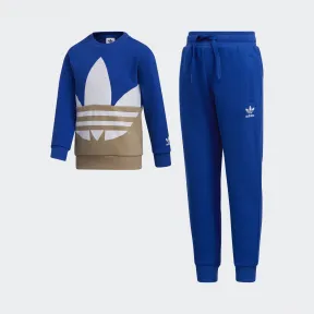 阿迪达斯/Adidas ORIGINALS 皇家蓝/卡其棕/白 男童|女童 TRF CREW SET 运动套装 GN6784