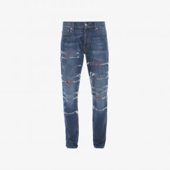 亚历山大麦昆/Alexander McQueen Ripped 罗缎牛仔裤 男士 42512125qr 427775QHY194001