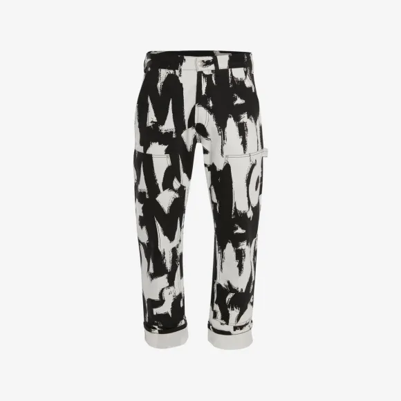 亚历山大麦昆/Alexander McQueen 白/黑 男士 牛仔裤 700483QTY869080 