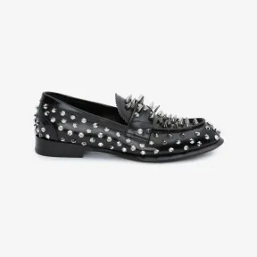 亚历山大麦昆/Alexander McQueen 黑色/银色 男士 乐福鞋 705812WIC651081 