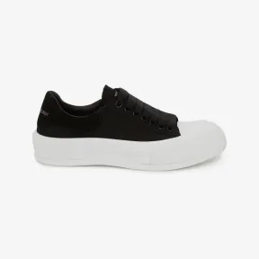 亚历山大麦昆/Alexander McQueen 男士黑色/白色甲板系带帆布帆布鞋 707680W4MV71070 