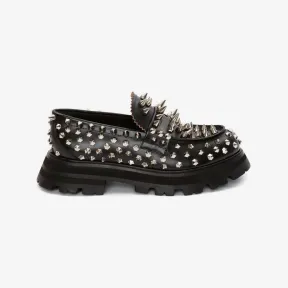 亚历山大麦昆/Alexander McQueen 黑色/银色 女士 乐福鞋 708062WIC651081 