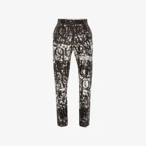 亚历山大麦昆/Alexander McQueen 男士黑色/白色 McQueen 徽标印章烟管裤 726129QUW471080 