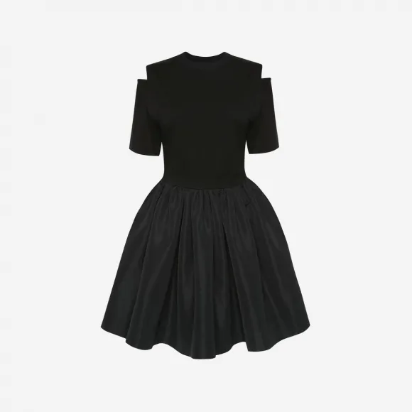 亚历山大麦昆/Alexander McQueen 女式黑色开衩混合迷你连衣裙 728159QLAB71000 