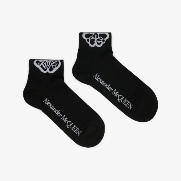 亚历山大麦昆/Alexander McQueen 女式黑色/白色 Cut Seal Logo 袜子 7328633D56Q1077 811222087