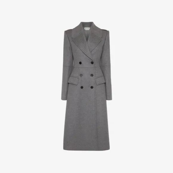 亚历山大麦昆/Alexander McQueen 女士混色双排扣军装大衣 732903QKAAC1020 