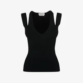 亚历山大麦昆/Alexander McQueen 女式黑色开衩无袖上衣 734542Q1A5I1000 