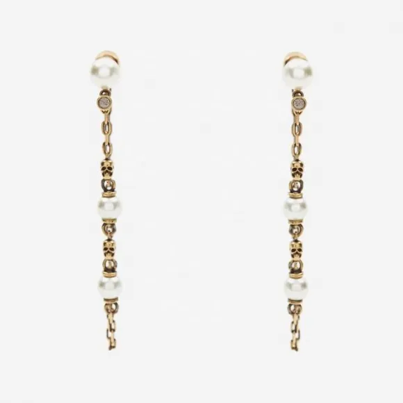 亚历山大麦昆/Alexander McQueen 女士古董金珍珠骷髅吊坠链式耳环 734745I170A2375 812847774
