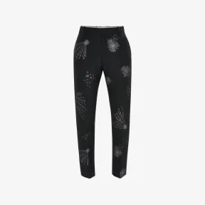 亚历山大麦昆/Alexander McQueen 男士黑色/银色 Astral Jewel 提花烟管裤 735164QUR631065 