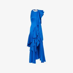 亚历山大麦昆/Alexander McQueen 女式深蓝色荷叶边垂坠中长连衣裙 752452QBAAE4093 