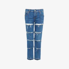 亚历山大麦昆/Alexander McQueen 女式石洗低腰开衩牛仔裤 757137QMACH4164 