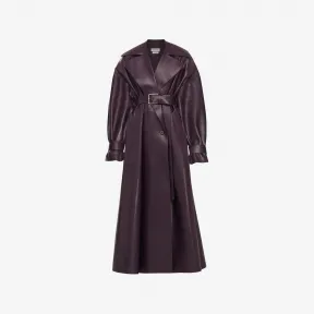 亚历山大麦昆/Alexander McQueen 女士茧形袖皮革风衣夜荫色 769306Q5AL64299