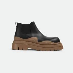 葆蝶家/Bottega Veneta 黑色 / 黄麻色 牛皮革 男士 tire chelsea踝靴 630281VBS501449