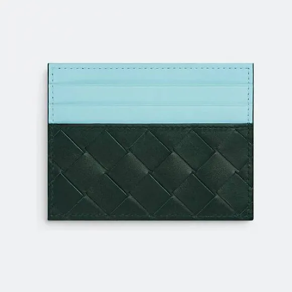 葆蝶家/Bottega Veneta 墨水绿 / 淡蓝色 牛皮革  信用卡包 635057VCPQ53021
