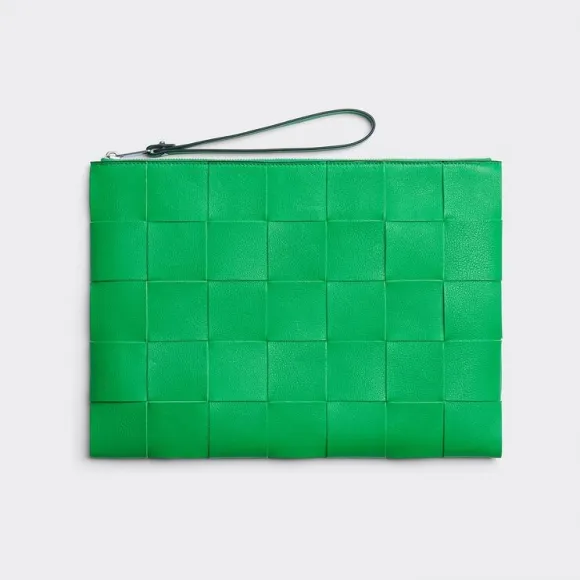 葆蝶家/Bottega Veneta 鹦鹉绿/黑色 牛皮革 男士 pouch手拿包 649616V1Q743819