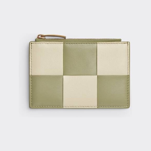 葆蝶家/Bottega Veneta 细线白 / 洞石色 100% 羔羊皮革 女士 拉链卡包 651393V2AC19273