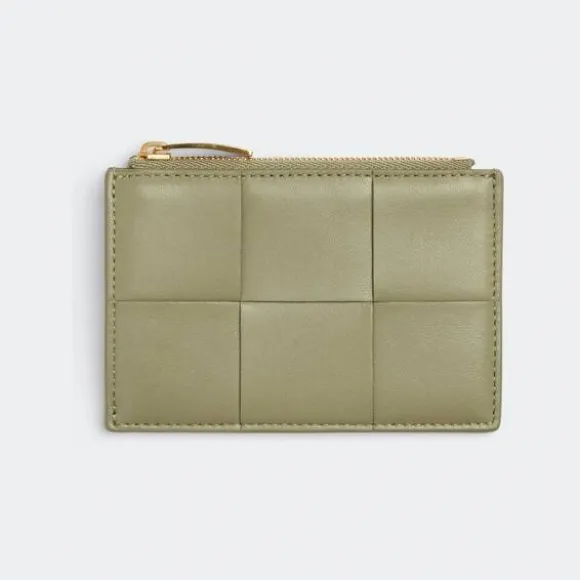 葆蝶家/Bottega Veneta 洞石绿 50%羔羊皮革、50%牛皮革 女士 拉链卡包 651393VCQC42916