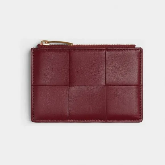 葆蝶家/Bottega Veneta 波尔多红 50%羔羊皮革、50%牛皮革 女士 拉链卡包 651393VCQC46208