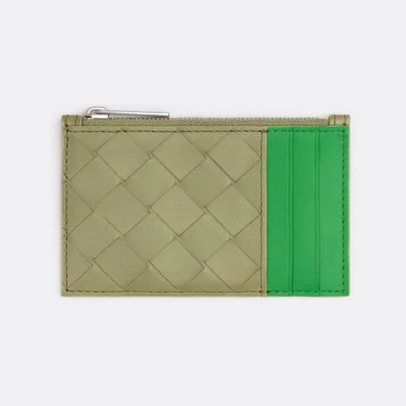 葆蝶家/Bottega Veneta 洞石色 / 鹦鹉绿 牛皮革 男士 拉链卡包 679802VCPQA2921