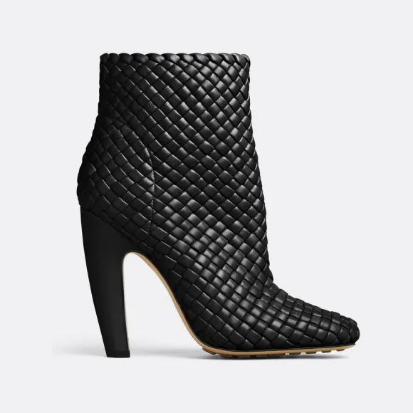 葆蝶家/Bottega Veneta 黑色 羊皮革 女士 canalazzo踝靴 716171V2EH01000