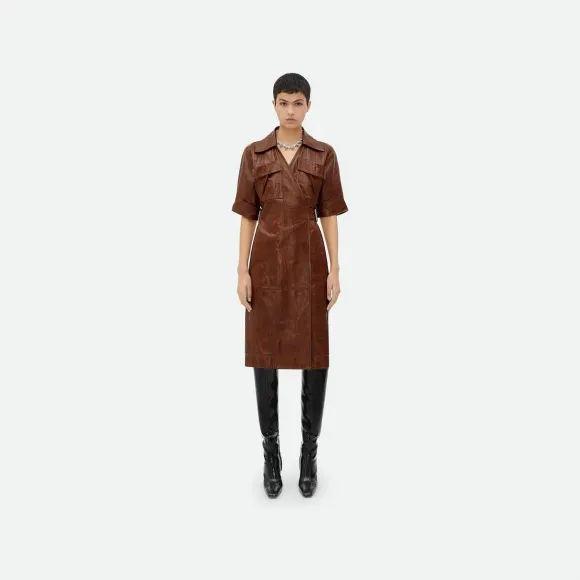 葆蝶家/Bottega Veneta 压花皮革中长连衣裙 736010V2QS02089