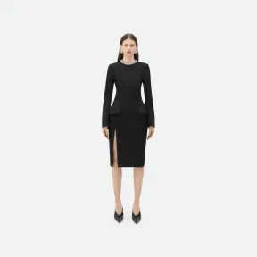 葆蝶家/Bottega Veneta 弧形衣袖轻盈羊毛中长连衣裙 738362V1HK01000