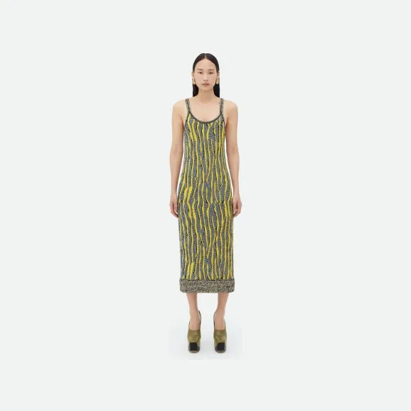 葆蝶家/Bottega Veneta 修身版型粘胶纤维提花中长连衣裙 740244V2XB07011