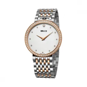 拜戈/Balco 不锈钢表壳 不锈钢镶石表圈电玫瑰金 表冠于12点位的特殊设计 真情系列 石英机芯 男表 3140Q1434