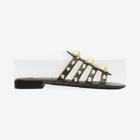 巴黎世家/Balenciaga Giant Gold穆勒鞋 - 黑色 | 女士Arena Leather Shoes 477136-WAD40-1000