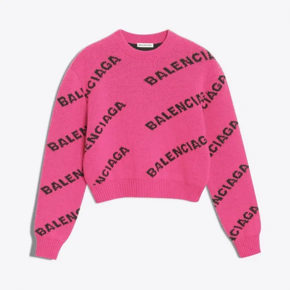 巴黎世家/Balenciaga 粉色 / 黑色 提花品牌标识圆领套头衫 39944244er