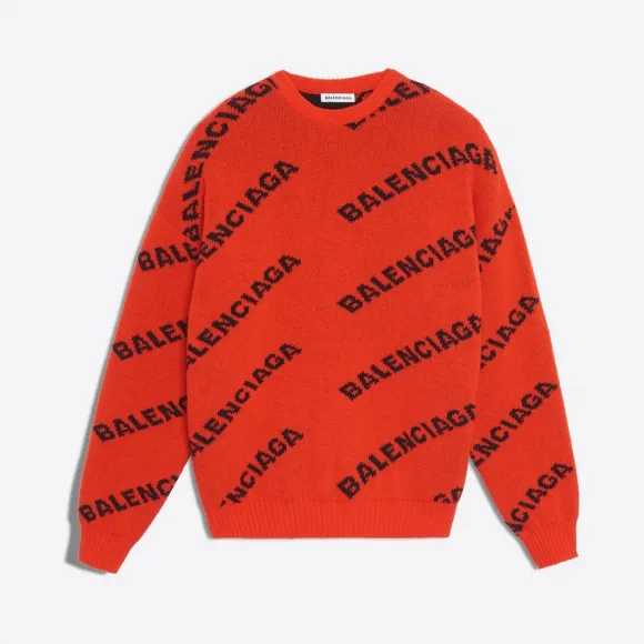 巴黎世家/Balenciaga ‎女士‎ ‎红色 / 黑色 ‎ ‎提花品牌标识圆领套头衫 ‎ | Balenciaga 542601-T1473-7560