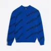 巴黎世家/Balenciaga ‎男士‎ ‎电蓝色 ‎ ‎提花品牌标识圆领套头衫 ‎ | Balenciaga 555486-T1473-4369