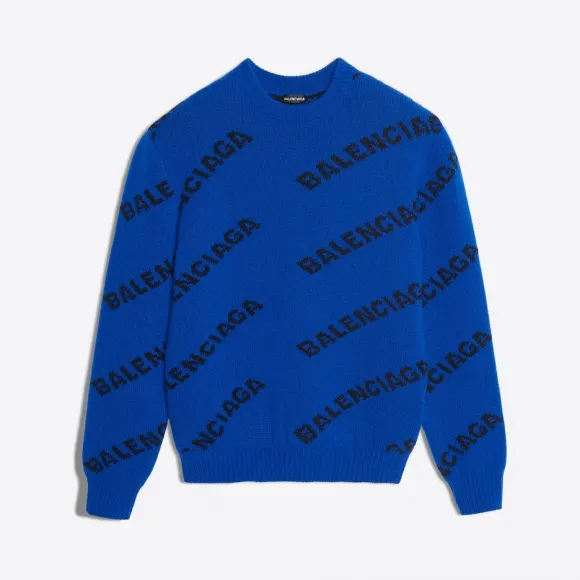巴黎世家/Balenciaga ‎男士‎ ‎电蓝色 ‎ ‎提花品牌标识圆领套头衫 ‎ | Balenciaga 555486-T1473-4369