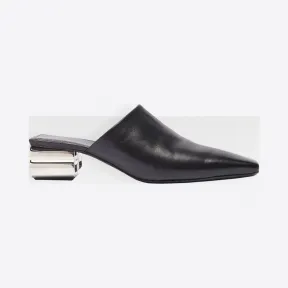 巴黎世家/Balenciaga 银色/ 黑色 50毫米字母穆勒鞋 11760642wo