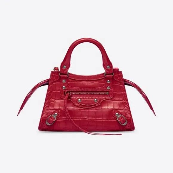 巴黎世家/Balenciaga 女式 Neo Classic 迷你手袋，深红色鳄鱼压纹 63852423E456419