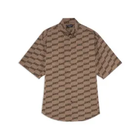 巴黎世家/Balenciaga Men's Bb Monogram Short Sleeve Shirt Large Fit in Beige 681702TML369378