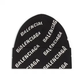 巴黎世家/Balenciaga Mini Allover Logo Beanie in Black 719580T16601070