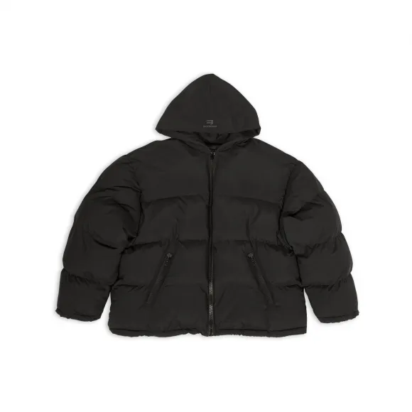 巴黎世家/Balenciaga Sporty B 黑色连帽羽绒服 720147TNO451000