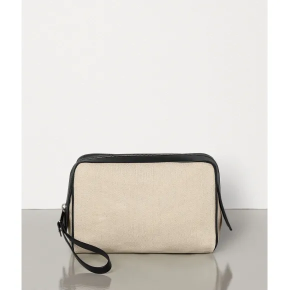 葆蝶家/Bottega Veneta 中号帆布和哑光小牛皮化妆包 575555VMAX19231
