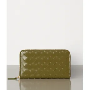 葆蝶家/Bottega Veneta 中号INTRECCIATO编织SPAZZOLATO小牛皮拉链钱包 588768VMBI12855