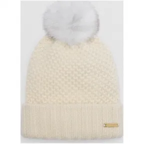 博百利/Burberry 女士 皮草蓬蓬绒球毛线帽 (象牙色) 39003471