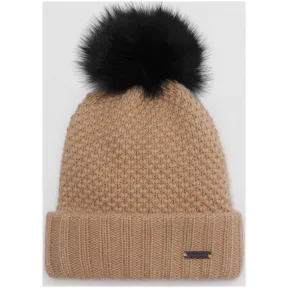 博百利/Burberry 女士 皮草绒球装饰羊毛混纺毛线帽 (驼色) 39524331