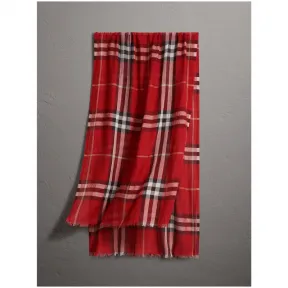 博百利/Burberry 女士 轻盈格纹丝毛混纺围巾 (缤纷红色格纹) 39546201