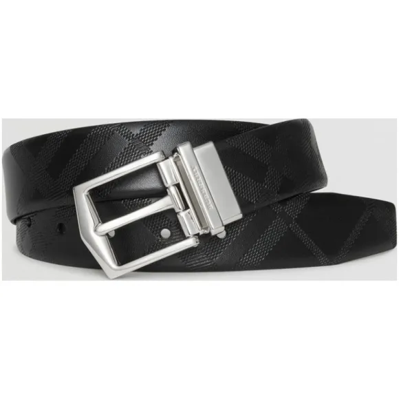 博百利/Burberry 男士 London 皮革双面两用腰带 (黑色) - 男士  39776291