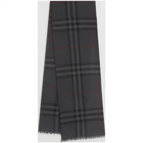 博百利/Burberry  轻盈格纹丝毛混纺围巾 (炭灰色格纹)  39954841