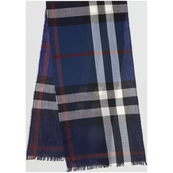 博百利/Burberry  轻盈格纹羊绒混纺围巾 (海军蓝)  40003261