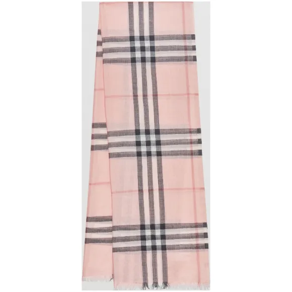 博百利/Burberry 男士 轻盈格纹丝毛混纺围巾 (烟熏玫瑰色格纹)  40013631